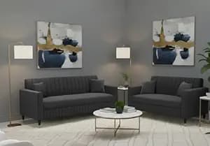 AMATA Omega 3+2 Seater Grey Suede Velvet Fabric Sofa Set with Two Cushions Perfect for Home Office Guests Living Room (06 Grey, Omega 3+2 Seater Sofa)(3 Year Warranty)