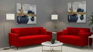 AMATA Omega 3+2 Seater Suede Velvet Fabric Sofa Set with Two Cushions Perfect for Home Office Guests Living Room (06 red, Omega 3+2 Seater Sofa)(3 Year Warranty)