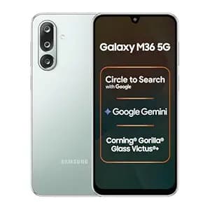Samsung Galaxy M36 5G Mobile (Serene Green, 8GB RAM, 256GB Storage) | Google Gemini| Gorilla Glass Victus+ | 7.7mm | AI Enhanced 50MP OIS Triple Camera| Nightography| Lag-free Gaming | Without Charger