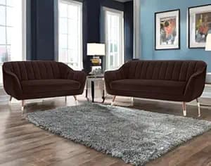Amata Marino Solid Wood 3 2 Seater Brown Suede Velvet