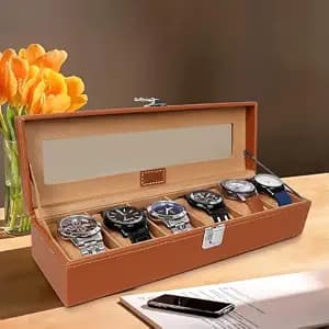 Ledo Watch Box Organizer 6 Slot Storage Case Clear