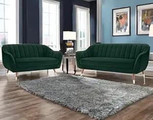 Amata Marino 3 2 Seater Green Suede Velvet Fabric Sofa Set
