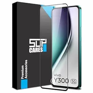 SupCares Tempered Glass for Vivo Y300 (6.67 Inch) With Installation Kit | 9H Edge to Edge Screen Protector | Black