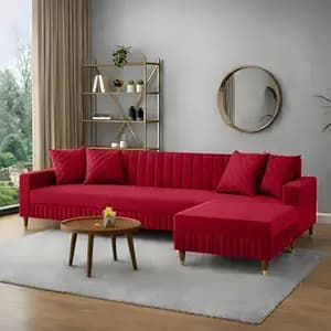 Amata Omega Solid Wood 4 Seater L Shape Red Suede Velvet