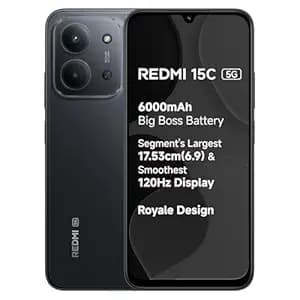 REDMI 15C 5G Midnight Black 4GB + 128GB | Royale Design | Massive 6000mAh Battery | Segment's Largest 17.53cm Display Up to 120Hz | MediaTek Dimensity 6300 | 33W Fast Charging | 50MP AI Dual Camera