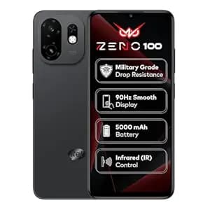 Zeno100 (4+8GB RAM, 64GB ROM) | 5000mAh Battery with Type-C | 90Hz Display | Side Fingerprint | Military Grade Protection | Octa-Core Processor | Pure Black