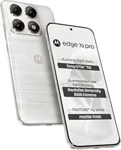 Motorola Edge 70 Pro (Marble Pantone Lily White, 8GB RAM, 256GB Storage) | Dimensity 8500 Extreme Processor | 50MP Dual Camera | 50MP Selfie | 6.8” 144Hz AMOLED Display | 6500mAh Battery |