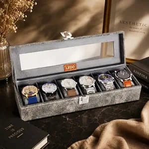 Ledo Luxury Watch Box Organizer Case 6 Slots Pu Leather