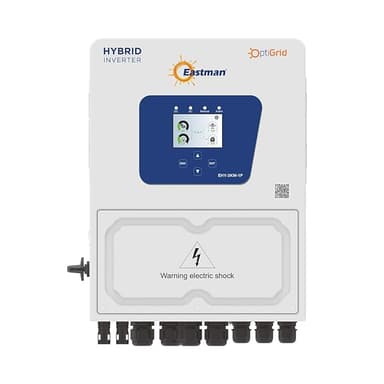 Eastman OptiGrid EHY-5kW 1-Phase Hybrid Solar Inverter with Eastman One App & Wi-Fi Stick | Dual MPPT | 97.6% Max Efficiency | IP65 | 10 Years Warranty