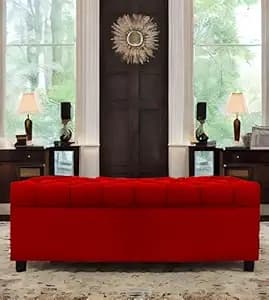 AMATA Eagle 2 Seater Ottoman/pouffe red Suede Velvet Fabric Perfect for Home Living Office Room and Guests (RED 3, 2 Seater)(3 Year Warranty)