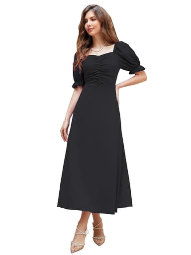 Shasmi Girl's & Women's Solid A-Line Ruched Puff Sleeve Maxi Long Evening One Piece Long Dress for Women Stylish (Dress 131) price history chart and lowest price
