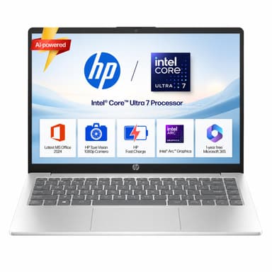 HP 14 Laptop, Intel Core Ultra 7 155H (16GB DDR5, 512GB SSD) FHD, Anti-Glare, Micro-Edge, 14''/35.6cm, Win11, M365 Basic(1yr)* Office24, Silver, 1.4kg, EP1151TU, Backlit, HD Camera w/Shutter price history chart and lowest price