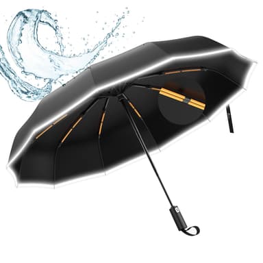 Anycho Big Umbrella Men 3 Fold Reflective Stripe Travel