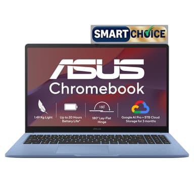 ASUS Chromebook CM1505 (2026), Smartchoice, MediaTek Kompanio 540 Processor, 4GB RAM, 64GB SSD, FHD, 15.6"(39.6 cm), 60Hz, Chrome OS, Fabric Blue, 1.49 Kg, CM1505CM4A-S70080, Thin & Light Laptop price history chart and lowest price
