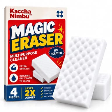 Magic Eraser Cleaning Sponge, Multi-Surface Cleaner for Wall, Kitchen, Bathroom, Shoes, Switch Boards & Floor Tiles, Melamine Foam Sponge, No-Scratch, Just Add Water (Pack of 4) price history chart and lowest price