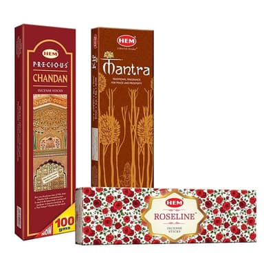 HEM Agarbatti Combo Pack 3 Fragrance 220 g Roseline Chandan