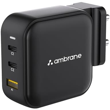 Ambrane 65W Charger Adapter 3 Ports - 2 Type C 1 USB