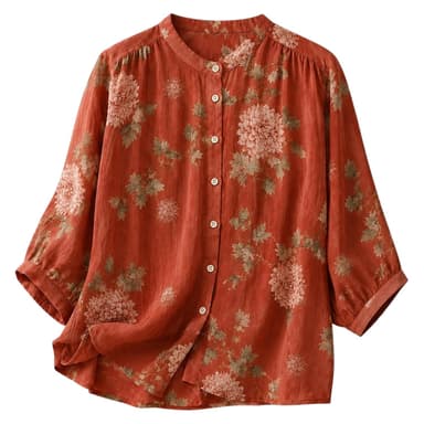 Gufrina Women’s Light Rose Floral Printed Button Down Shirt with Mandarin Collar and Relaxed Fit 3/4 Sleeves price history chart and lowest price