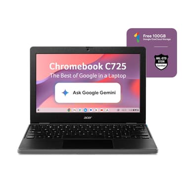 Acer Chromebook, MediaTek Kompanio 540 Octa-Core Processor, 4GB RAM, 64GB eMMC, Full HD, 11.6"/27.94cm Display, Chrome OS, Black, 1.2 KG, C725, Arm Mali G57 Graphics, WiFi 6E Laptop price history chart and lowest price