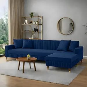 amata omega solid wood 4 seater l shape royal blue suede product image from Amazon