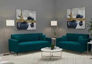 amata omega 3 2 seater ocean blue suede velvet sofa set two product image from Amazon