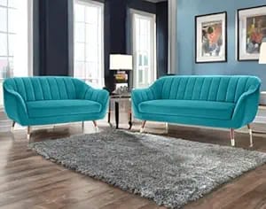 amata marino solid wood 3 2 seater sky blue suede velvet product image from Amazon