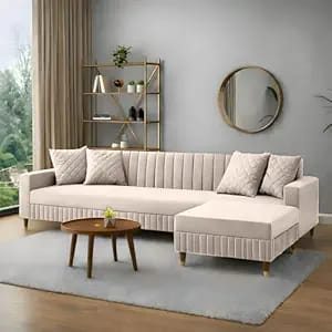 amata omega solid wood 4 seater l shape cream suede velvet product image from Amazon