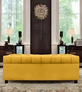 amata eagle solid wood 2 seater ottoman pouffe yellow suede product image from Amazon
