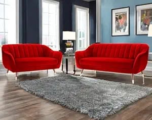 amata marino solid wood 3 2 seater red suede velvet fabric product image from Amazon