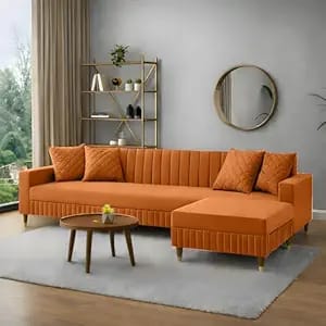 amata omega solid wood 4 seater l shape orange suede velvet product image from Amazon