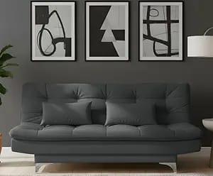 amata eagle solid wood 3 seater sofa cum bed grey suede product image from Amazon