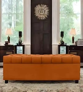 amata eagle solid wood 2 seater ottoman pouffe orange suede product image from Amazon