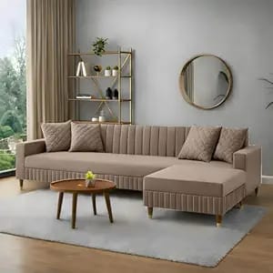 amata omega solid wood 4 seater l shape camel suede velvet product image from Amazon
