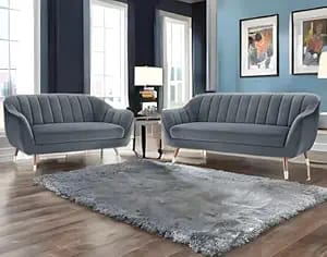 amata marino 3 2 sofa set kight grey suede velvet two product image from Amazon