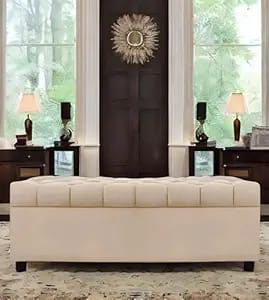 amata eagle solid wood 2 seater ottoman pouffe cream suede product image from Amazon