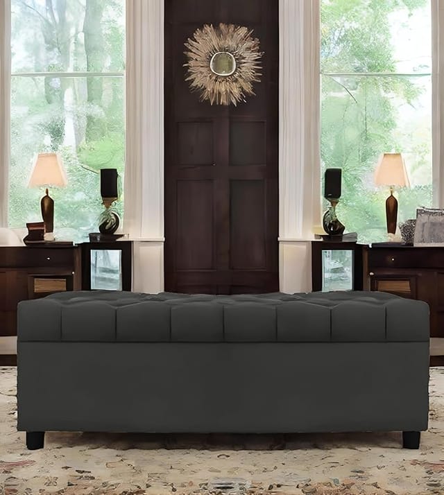 amata eagle solid wood 2 seater ottoman pouffe grey suede product image from Amazon