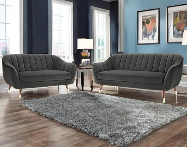 amata marino solid wood 3 2 seater grey suede velvet fabric product image from Amazon