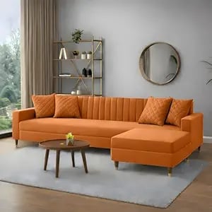Amata Elegant 4 Seater L Shape Orange Suede Velvet Fabric product image from Amazon