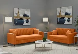 Amata Omega 3 2 Seater Orange Suede Velvet Fabric Sofa Set product image from Amazon