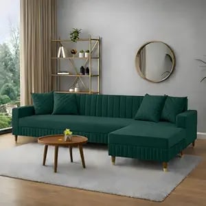 Amata Elegant Solid Wood 4 Seater L Shaps Green Suede product image from Amazon