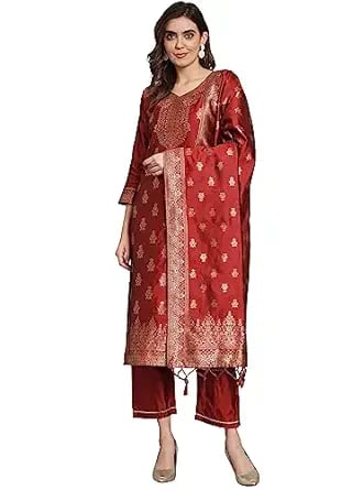 VredeVogel Womens Cotton Silk Jacquard Kurta Pant Set product image from Amazon