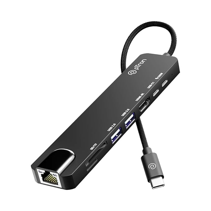 pTron Nexo 8-in-1 Type C HDMI USB Hub w 4K30Hz HDMI 100Mbps product image from Amazon