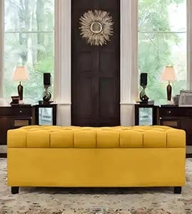Amata Eagle Solid Wood 2 Seater Ottoman Pouffe Yellow Suede product image from Amazon