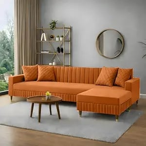 Amata Omega Solid Wood 4 Seater L Shape Orange Suede Velvet product image from Amazon