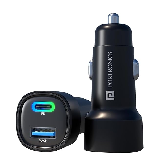 Portronics 80W Dual Output Fast Car Charger Type-C PD USB product image from Amazon