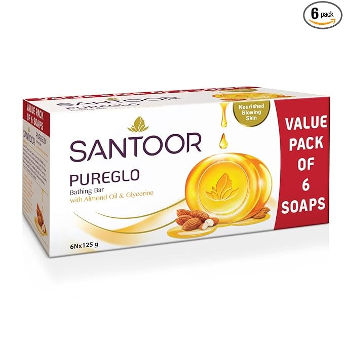 Santoor PureGlo Glycerine Bathing Bar Soap Almond Oil product image from Amazon
