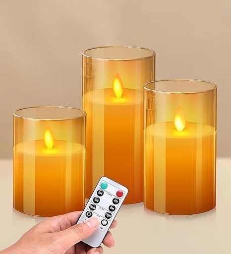 LTETTES Flameless LED Candles AA Battery Powered Golden product image from Amazon