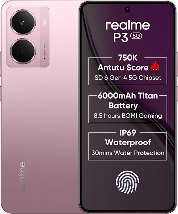 realme P3 5G Nebula Pink 6GB RAM 128GB Storage Snapdragon 6 product image from Amazon
