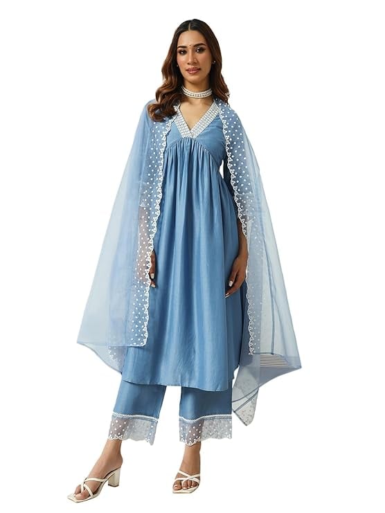 FIORRA Womens Silk Blend Embroidered Nayra Cut Kurta product image from Amazon