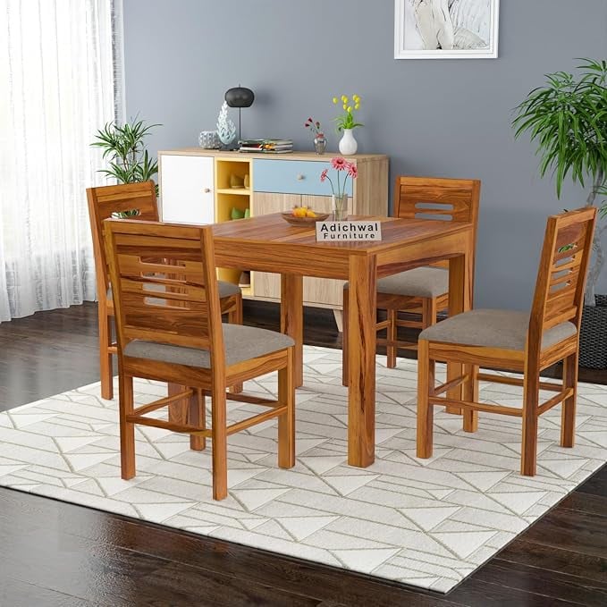 Solid Sheesham Wood 4 Seater Dining Table Set Cushioned product image from Amazon